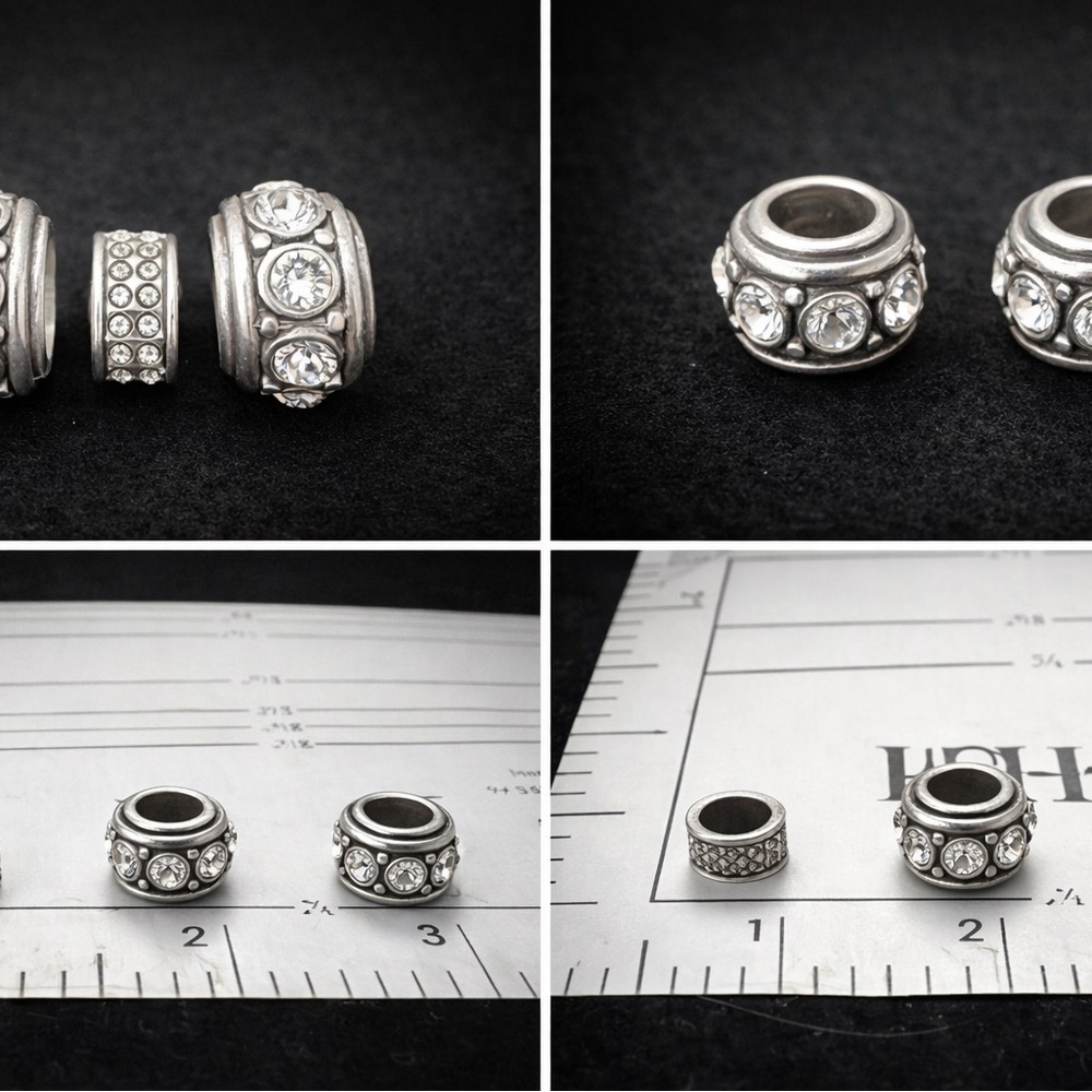 Brighton Silver Tone Crystal Spacer Beads Set of 3 | Rhinestone Charm Barrel